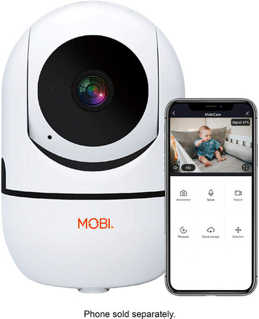 MOBI - Cam HDX Smart HD Pan & Tilt Wi-Fi Baby Monitoring Camera with 2-way Audio and Powerful Night Vision - White